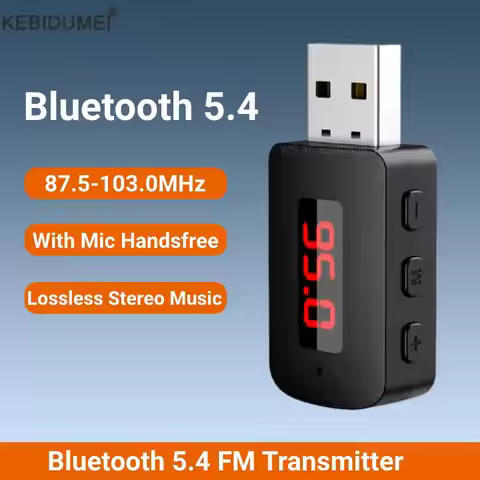 Bluetooth 5.4 FM Transmitter Receiver USB Wireless Audio Adapter Handsfree Calling with LED Display 