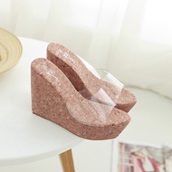 SA3 PVC Transparent Wedge Platform Slides Sandals