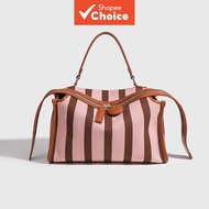 Pink Stripe Channel Bag for Women, Elegant Korean Fashion Shoulder Tote, Mini Sling Crossbody Handba