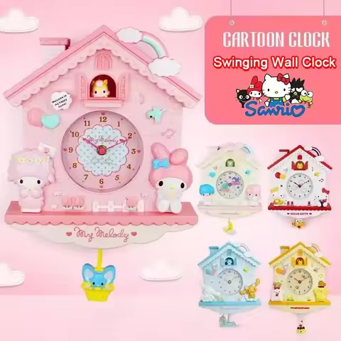 Sanrio Hello Kitty Wall Hanging Swing Quartz Wall Clock Cinnamoroll Melody Cartoon Mute Clock Hellok