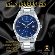 Casio MTP-1302PD-2A Silver Analog Watch Casual Design Deep Blue 100% ORI