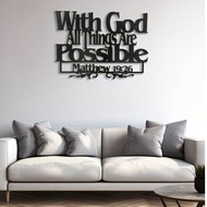 Inspirational Metal Wall Art With Matthew 19:26 Bible Verse - "With God All Things Are Possible", Du
