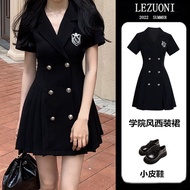 Women's Gothic Short Sleeve Blazer Dress Double Breasted Blazer Waistless Bow Dress