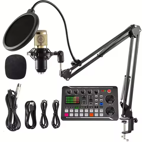 F998 Live Broadcast Sound Card Equipment Universal Capacitor Microphone Stand Set For Mobile Compute