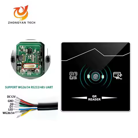 Wiegand 26 Bit ID 125Khz RFID QR Code Scan Card Reader RS232 485 UART Wallmount Gate Metal qr code r