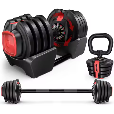 Adjustable 3-in-1 Dumbbell Set, 40 lbs with 12 Increments, Multi-Functional Home Gym Weight Set
