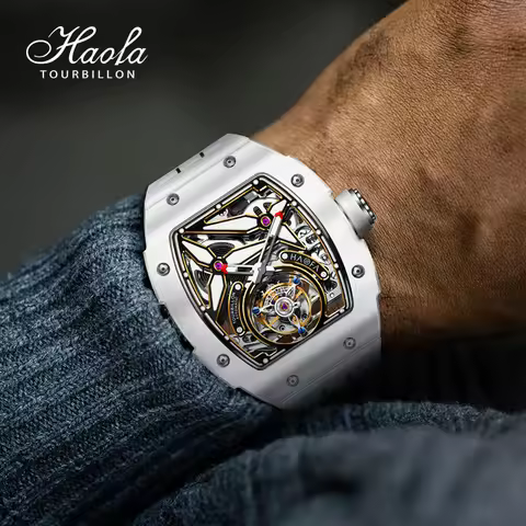 Haofa Automatic Flying Tourbillon Men's Luxury Watch Ceramic Case Skeleton Mechanical Sapphire Man W
