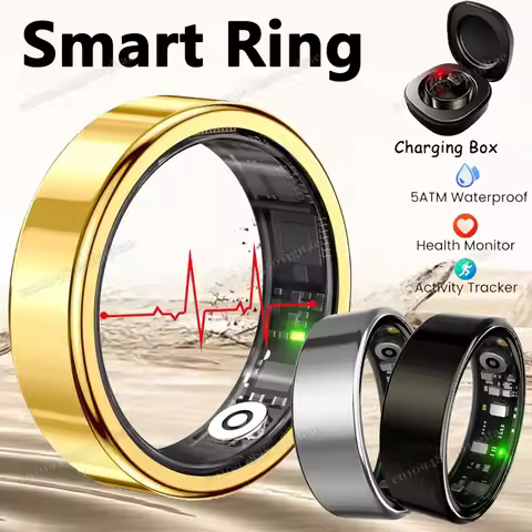 New R09 Smart Ring Men Women with Charging Case,Heart Rate Blood Oxygen,Skin Temperature Monitor,5AT