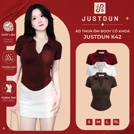 JUSTDUN K42 smooth cotton zip-collar body-hugging t-shirt