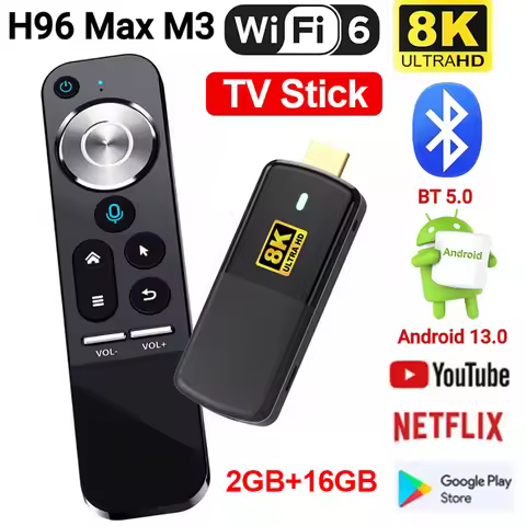 H96 Max M3 Smart TV Stick 8K Android 13 WIFI6 Voice Control Android HDMI-compatible TV Box 2GB 16GB 