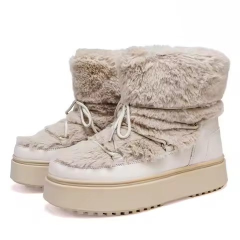 New 2025 Women's Thick Bottomed Furry Moon Boots Winter Warm Mid-Calf Snow Boots Lightweight Balance
