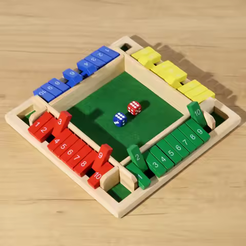 Shut The Box Dice Board Game Wooden Flaps & Dices Game 4 Players Pub Bar Party Supplies Family Enter