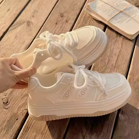 2026 Summer Girl Pastel Platform Sneakers Breathable Hollow Mesh Casual Thick Sole Board Shoe Y2K Co