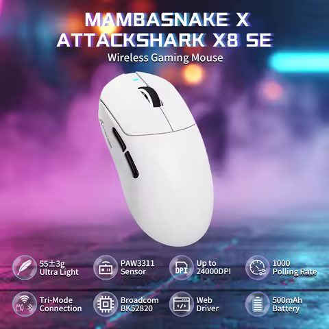 ATTACK SHARK X8 SE Wireless Gaming Mouse, 55g Ultralight PAW3311 Sensor, BK52820 Chip, 25,000 DPI, B