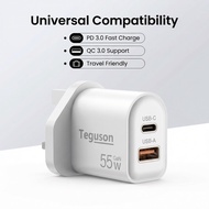55W Quick Charger Adapter 1 USB 1 Type C PD Fast Charging Small Size for Samsung Xiaomi Huawei