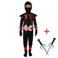 NEW Black Ninja Costume Boy Halloween Japanese Samurai Costume Kid Anime Muscle Costume with Foam Ac