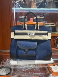 門市現貨～Hermes birkin25 Carogo 牛仔拼黑色銀釦 歐票G
