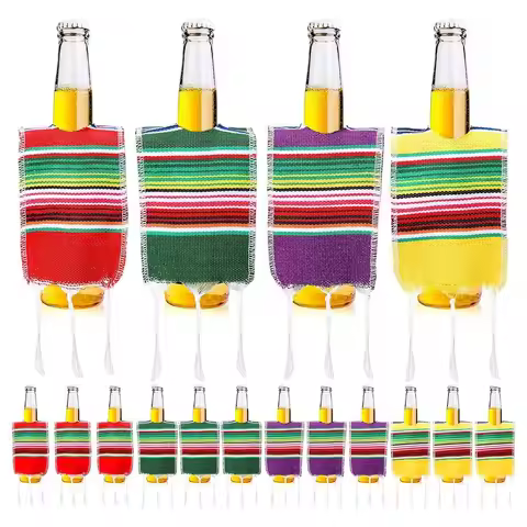 Tiny Sombrero Hats Mini Mexican Straw Cap Colorful Mexican Theme Bottles Serapes Beer Poncho Cover F
