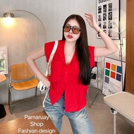 KNN600 เสื้อคอปกแขนล้ำผ้าพื้นสวยๆทุกสี ดีเทลใส่กระเป๋าหนึ่งข้างติดกระดุมจริงตามสีเสื้อ งานสวยสุดๆ