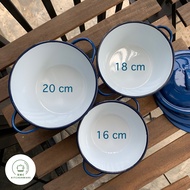 หม้อเคลือบ 2 หู อย่างหนา 1 ชุด 3 ใบ (16/18/20 cm) ตราเพนกวิน สีน้ำเงิน/เหลือง หม้อ BMC.kitchenware ร้าน BMC kitchenware