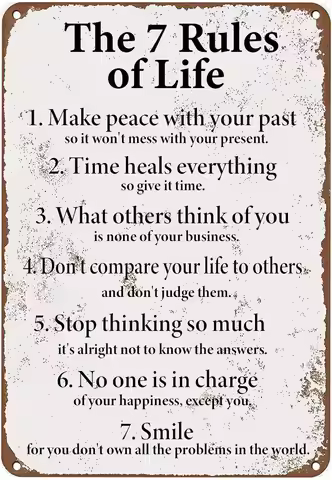 The 7 Rules of Life Vintage Metal Sign Make Peace With Your Past Inspirational Decor Rustic Tin Sign