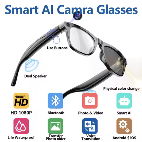 HD AI Smart Glasses Multifunctional Camera Chatgpt Bluetooth Call Voice Assistant Music Player AI Tr