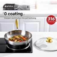 SUPVIBE 316 Stainless Steel Frying Pan With Cover Uncoated Wok Gas Induction Cooker Universal（24/26/