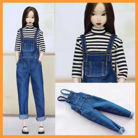 [20days made] 1/6 Female Denim Loose Curled Strap Pants Casual Overall Jeans Clothes for Momoko OB F