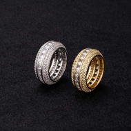 Luxury European American Hip-Hop Five-Row Square Zircon Hollow Men's Ring Hip-Hop Hip