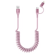 USB to USB-C and Lightning Cable Combo 2 in 1 Coiled Cable Apple Carplay & Android Auto Compatible [