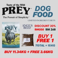11.34kg + 3.66kg Taste of The Wild  Prey Angus Beef for Dogs