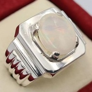 蛋白石戒指天然白蛋白石澳洲手工飾品純銀戒指