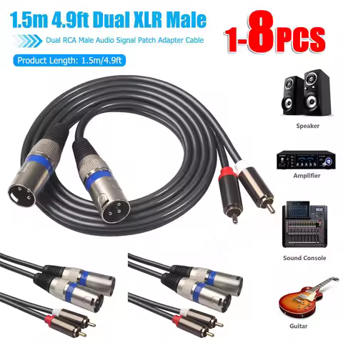 1.5m/4.9ft Dual XLR Male to Dual RCA Male Audio Signal Patch Adapter Cable for Speaker Amplifier Sou