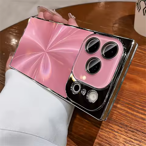 Luxury Glitter Squared Aurora Glossy Phone Case For iPhone 17 16 15 14 13 Pro Max Crystal Lens Prote