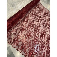 Kain Bahan Kebaya Mewah Brokat Brukat Tile Bordir Payet Gracia Warna Merah Maroon