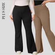 PLUS SIZE HIGH WAISTED RIBBED KNIT FLARE PANTS KOREAN STYLE FOR WOMEN