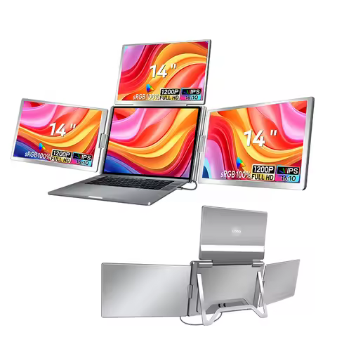 14 Quad Fold Monitor 1200P 1 Cable for 3 Screens Triple Portable Monitor with Type-C Port Laptop Scr