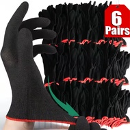6/3Pairs Thickened Nylon Work Gloves - Wear Resistant Dirt Resistant Black Man Gloves - Breathable C