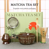 Japanese Style Matcha Set Wavy Pattern 5-piece Ceramic Matcha Bowl Matcha Brewing Set Safe Reusable 