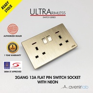 reTouch Ultra Rimless 2 Gang 13A Flat Pin Switch Socket With Neon SIRIM [GOLD]