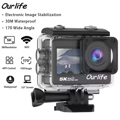 Ourlife MTR60 Action Camera 2.0'' Touch Screen EIS 170° Webcam 30M Waterproof 5X Zoom WiFi 5K Sport 