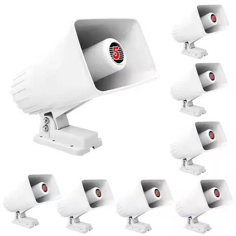 5 Core PA Horn Speaker 8Pcs 6 X 4' 50W Loud Audio Outdoor Speakers System 8Ohm