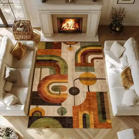 Minimalist Mid-Century Rug Warm Tone Non-Slip Cotton Base Modern Rugs Rug Large Decorative Rug Offic