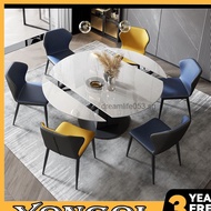 YONGQI Rotate Extendable Round Dining Table Set | Sintered Marble & Chairs| 1.3m-1.5m | Nordic Stone