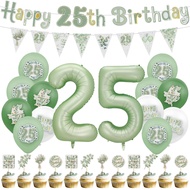 28Pcs Eucalyptus Leaves Birthday Party Balloon Set, Age 25 and Others,Number Balloon, Banner, Cake T