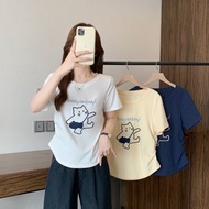 80037l _ Summer Clothes Fat mm Large Size Cartoon Kitten Embroidery Short Sleeve t-Shirt Pleated Nar