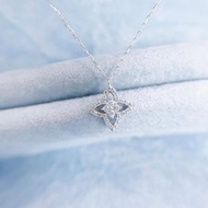 日本製 18k 20分 白k金 經典真鑽 幸運草 鑽石項鍊/頸鍊