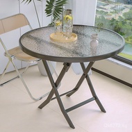 Round Table Dining Table Meeting Table6R Tempered Glass Folding Household Small Round Table casual B