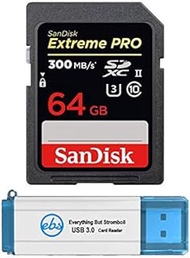 SanDisk 64GB SD Extreme Pro UHS-II Memory Card Works with Sony a6700, a7CR, a7Cm2, Mirrorless Cameras (SDSDXDK-064G-GN4IN) V90 U3 Bundle with (1) Everything But Stromboli 3.0 Micro &amp; SDXC Card Reader
