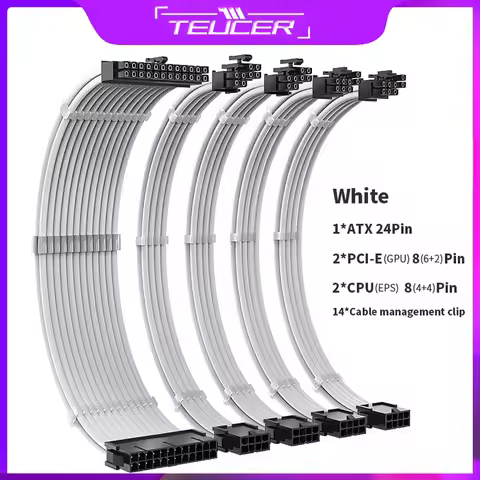 TEUCER TC-35 Series PSU Extension Cable Kit , Solid Color Cable Solid Combo 350mm ATX24Pin PCI-E8Pin
